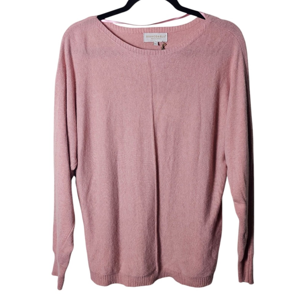 Bianco & Blu Sweater Large Pink Cashmere Silk Wool Blend Italy Quiet Luxury NWT